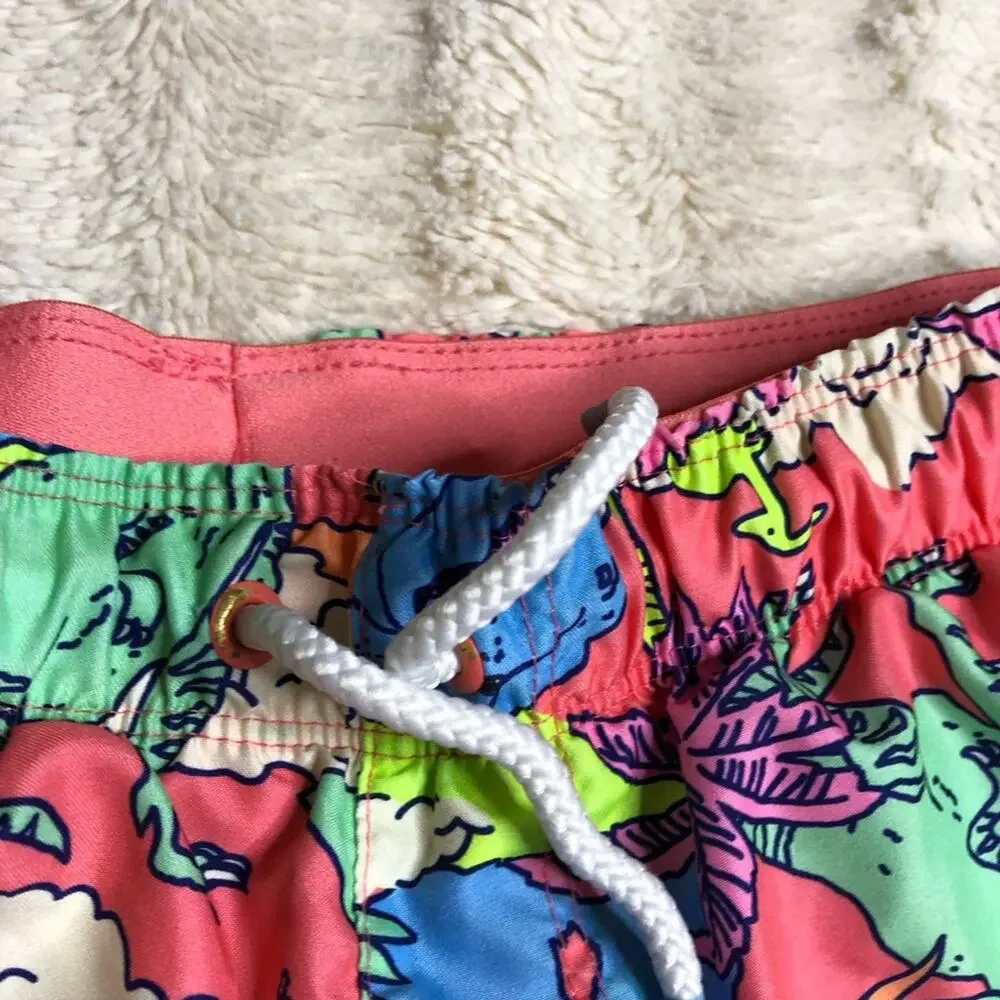 Cat & Jack pink orange blue green dinosaur swim trunks size Large 10-12